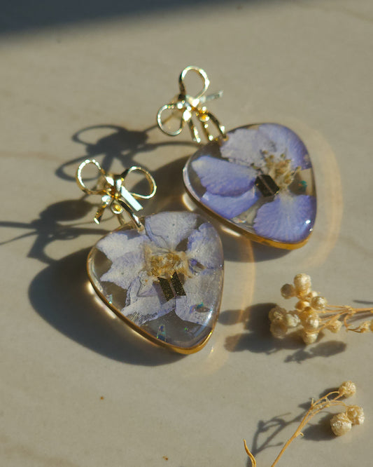 BTS inspired guitarpick earrings with wild flowers 🌺 Blue
