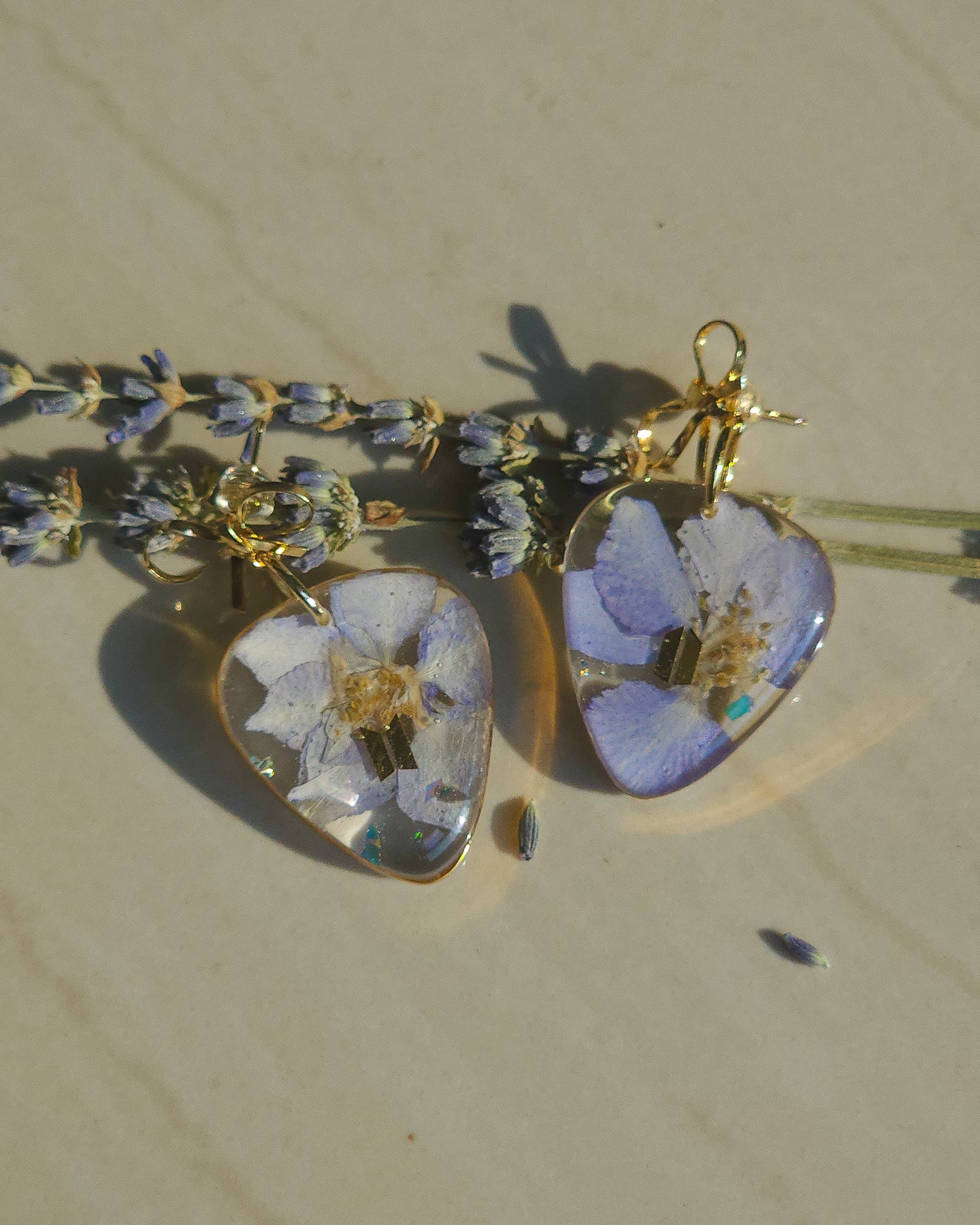 BTS inspired guitarpick earrings with wild flowers 🌺 Blue