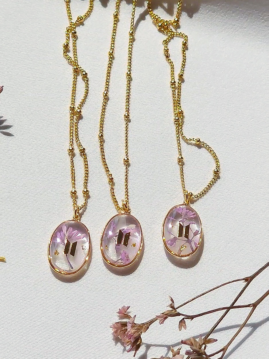 BTS inspired jewelry set necklace & earrings with leaves