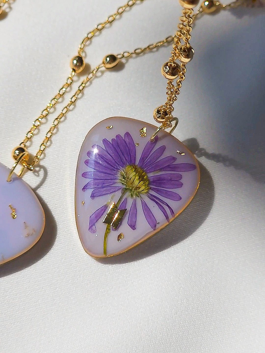 BTS inspired guitarpick necklace with real flower | purple flower