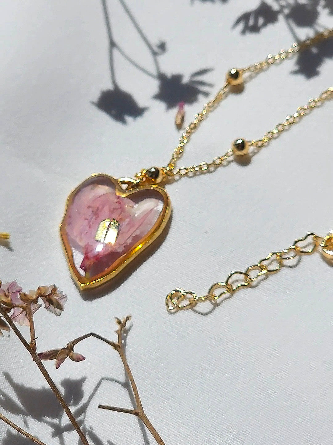 BTS inspired necklace with real flower | Pink heart