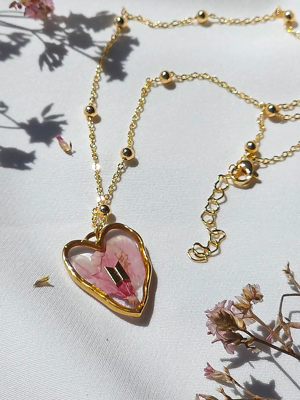 BTS inspired necklace with real flower | Pink heart