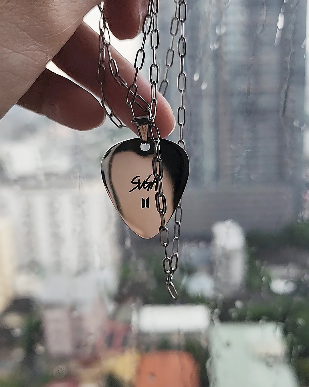 D-DAY guitar pick necklace inspired by Agust D