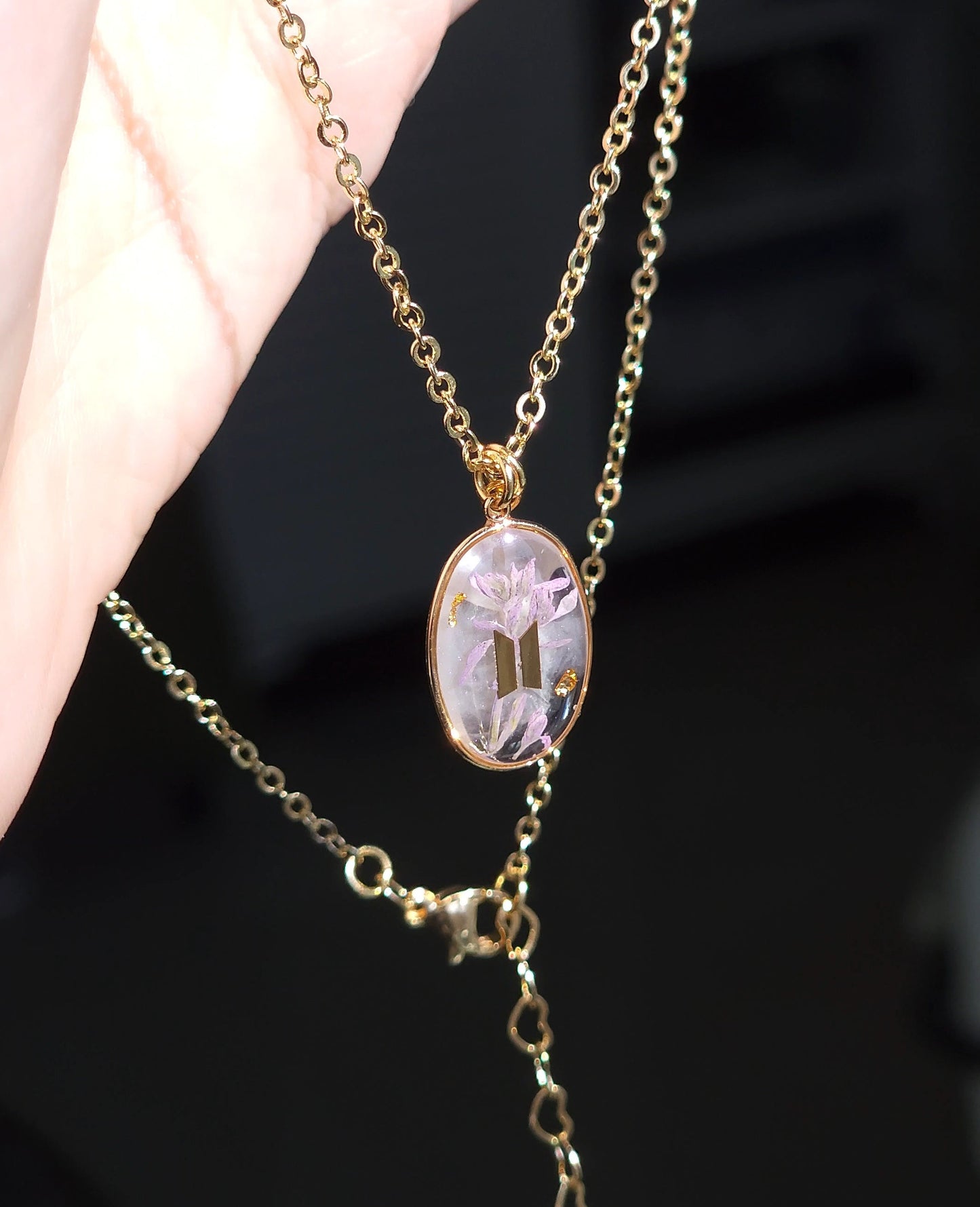 BTS inspired necklace with real flower | oval