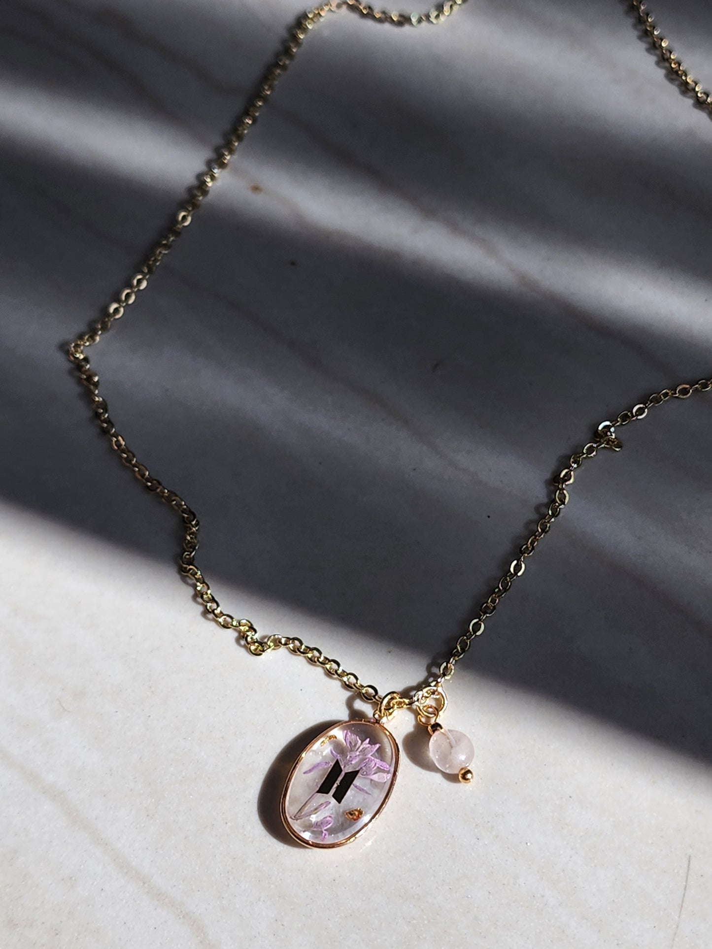 BTS inspired necklace with real flower | oval