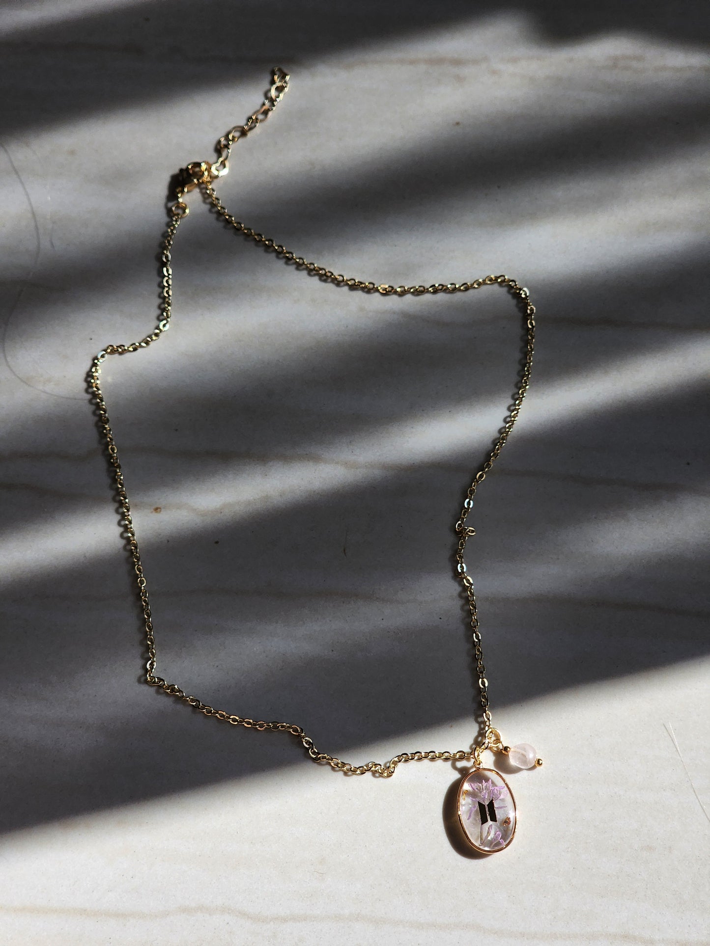 BTS inspired necklace with real flower | oval